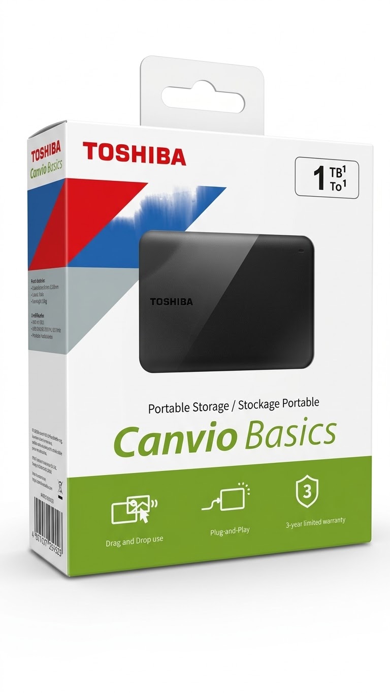 Toshiba Canvio Basic A5 1TB USB 3.2 External Hard Disk Drive