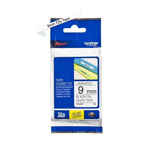 Brother TZe-221 Black on White Labelling Tape Cartridge-IOSBD