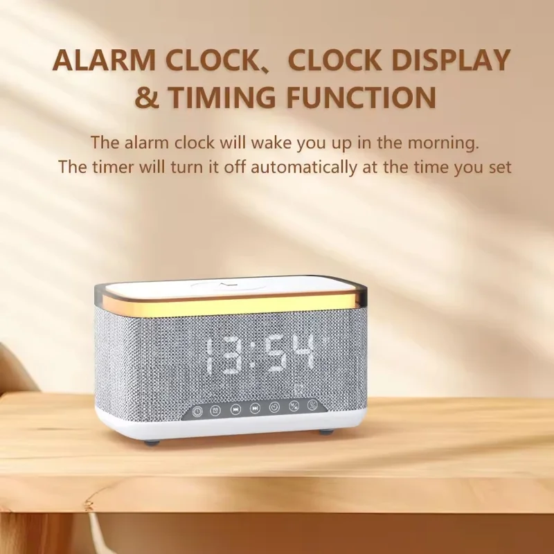 S300 Bluetooth-compatible Speaker Digital Alarm Clock 10W Wireless Charger Music Subwoofer with Colorful Light - White