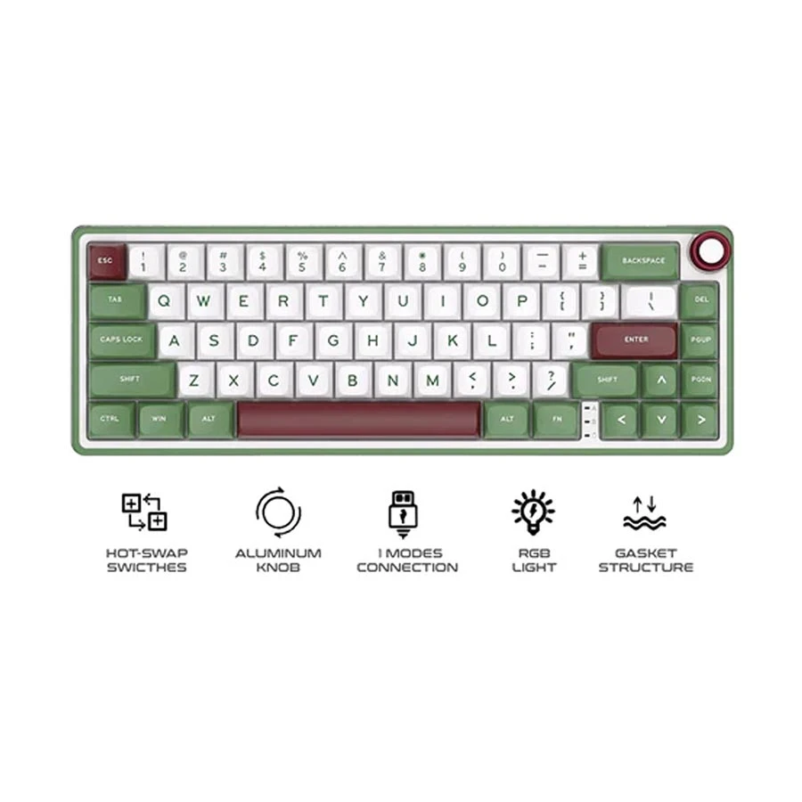 Royal Kludge RK R75 Sky Cyan K Silver Switch Hot-Swappable Wired RGB Mechanical Gaming Keyboard with MDA Keycaps